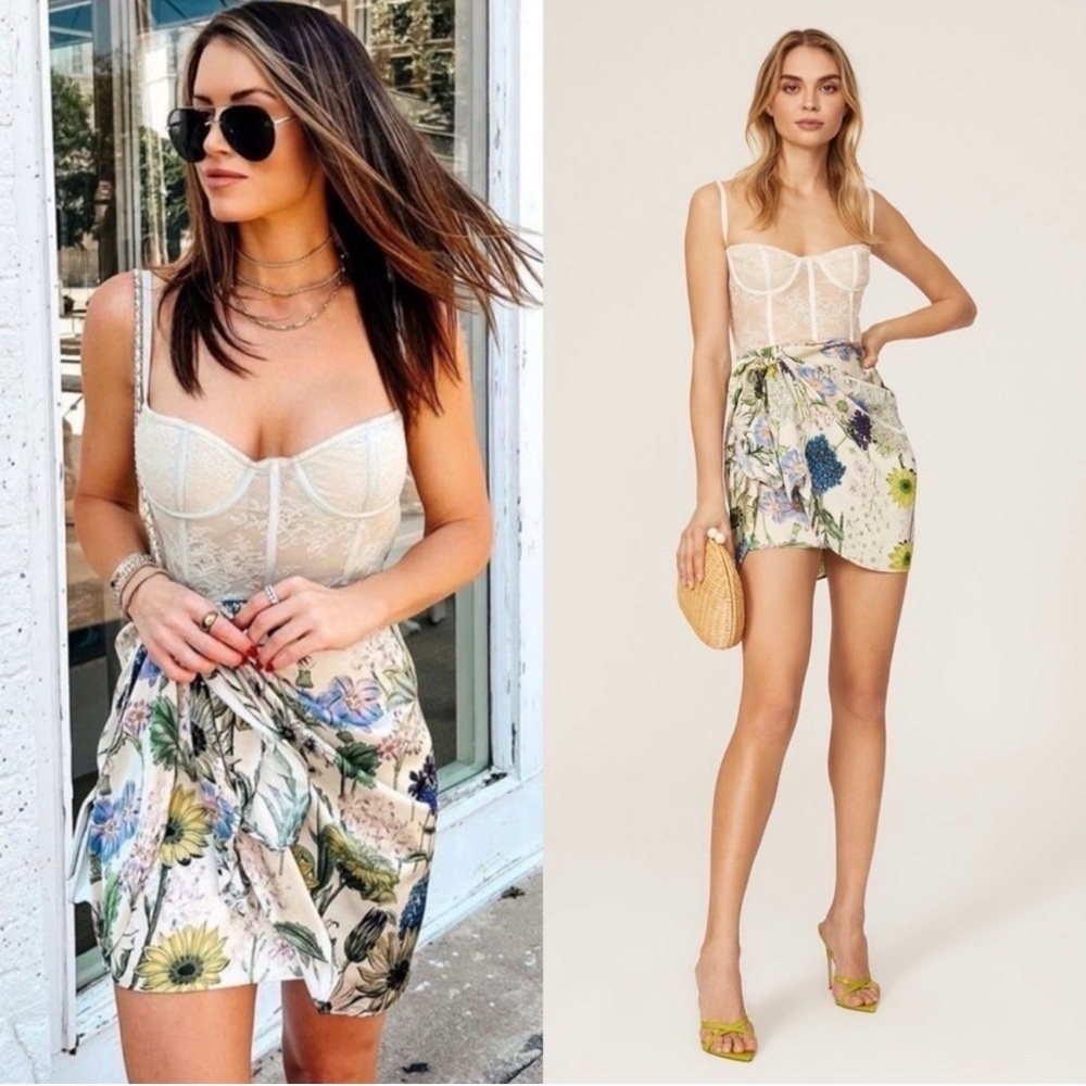 KATIE MAY Ivory Lace Bustier Floral Satin Faux Wrap Skirt Sleeveless Dress S - Picture 2 of 7